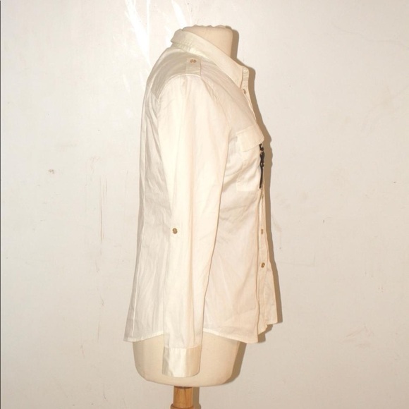 Like new worn once Michael Kors white shirt with leather accents women’s large - Picture 2 of 3